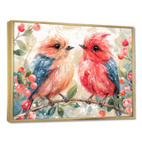 Pink Blue love birds on a branch - Bird Home Decor Art