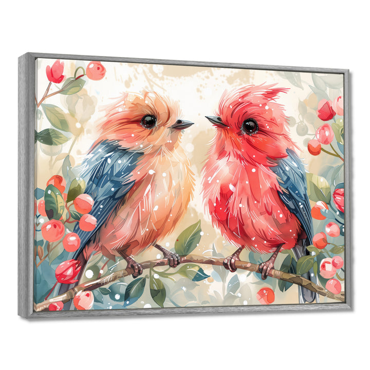 Pink Blue love birds on a branch - Bird Home Decor Art