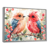 Pink Blue love birds on a branch - Bird Home Decor Art