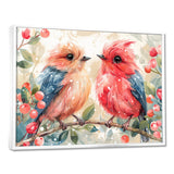 Pink Blue love birds on a branch - Bird Home Decor Art