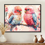 Pink blue parrots on a floral branch - Parrot Living Room Wall Art