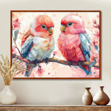 Pink blue parrots on a floral branch - Parrot Living Room Wall Art