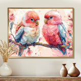 Pink blue parrots on a floral branch - Parrot Living Room Wall Art