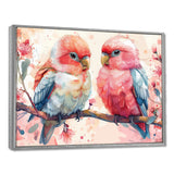 Pink blue parrots on a floral branch - Parrot Living Room Wall Art