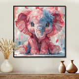 Pink blue baby elephant - Elephant Bedroom Wall Art
