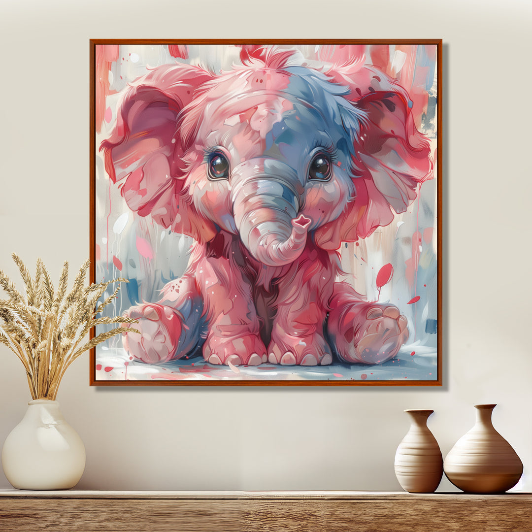Pink blue baby elephant - Elephant Bedroom Wall Art