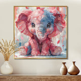 Pink blue baby elephant - Elephant Bedroom Wall Art