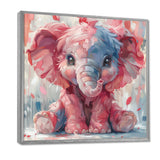 Pink blue baby elephant - Elephant Bedroom Wall Art