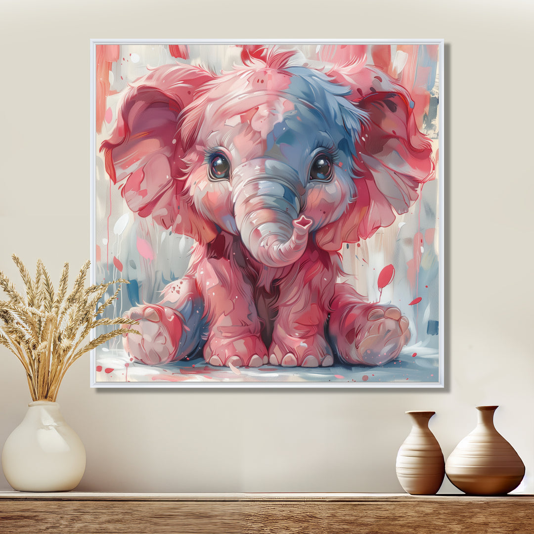 Pink blue baby elephant - Elephant Bedroom Wall Art