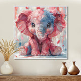 Pink blue baby elephant - Elephant Bedroom Wall Art