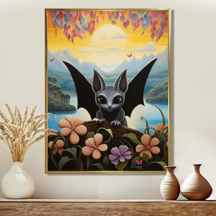 Gothic Bat in colorful flower rainforest - Bat Living Room Wall Art
