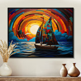 Colorful sunrise Sailing Boat on the ocean I - Boat Sailing Canvas Wall Art