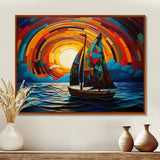 Colorful sunrise Sailing Boat on the ocean I - Boat Sailing Canvas Wall Art