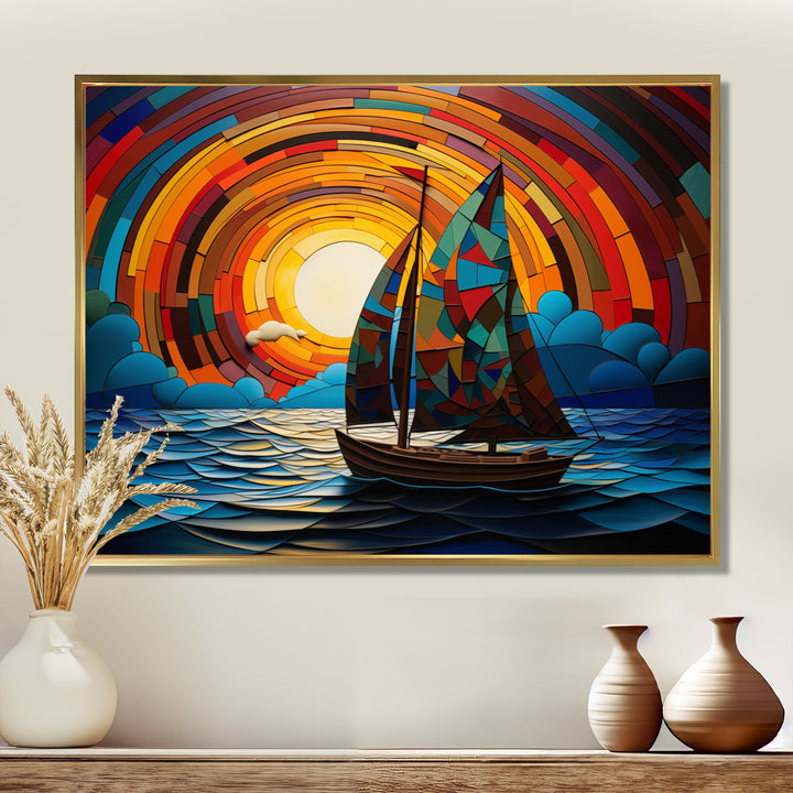 Colorful sunrise Sailing Boat on the ocean I - Boat Sailing Canvas Wall Art