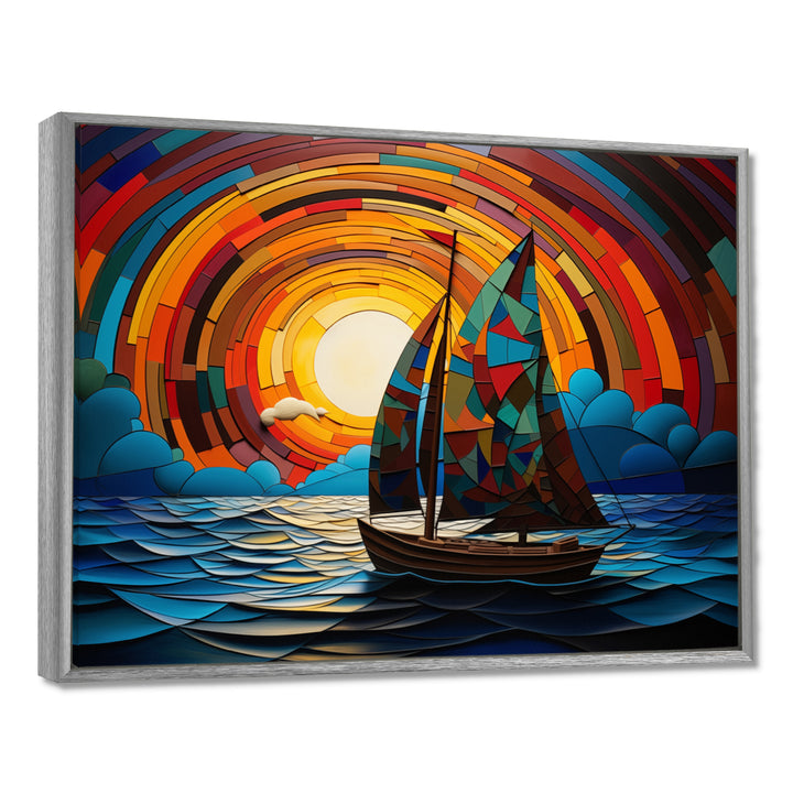 Colorful sunrise Sailing Boat on the ocean I - Boat Sailing Canvas Wall Art