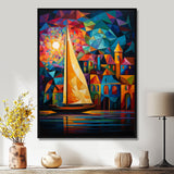 Colorful Sailing Boat at port I - Boat Sailing Canvas Wall Art