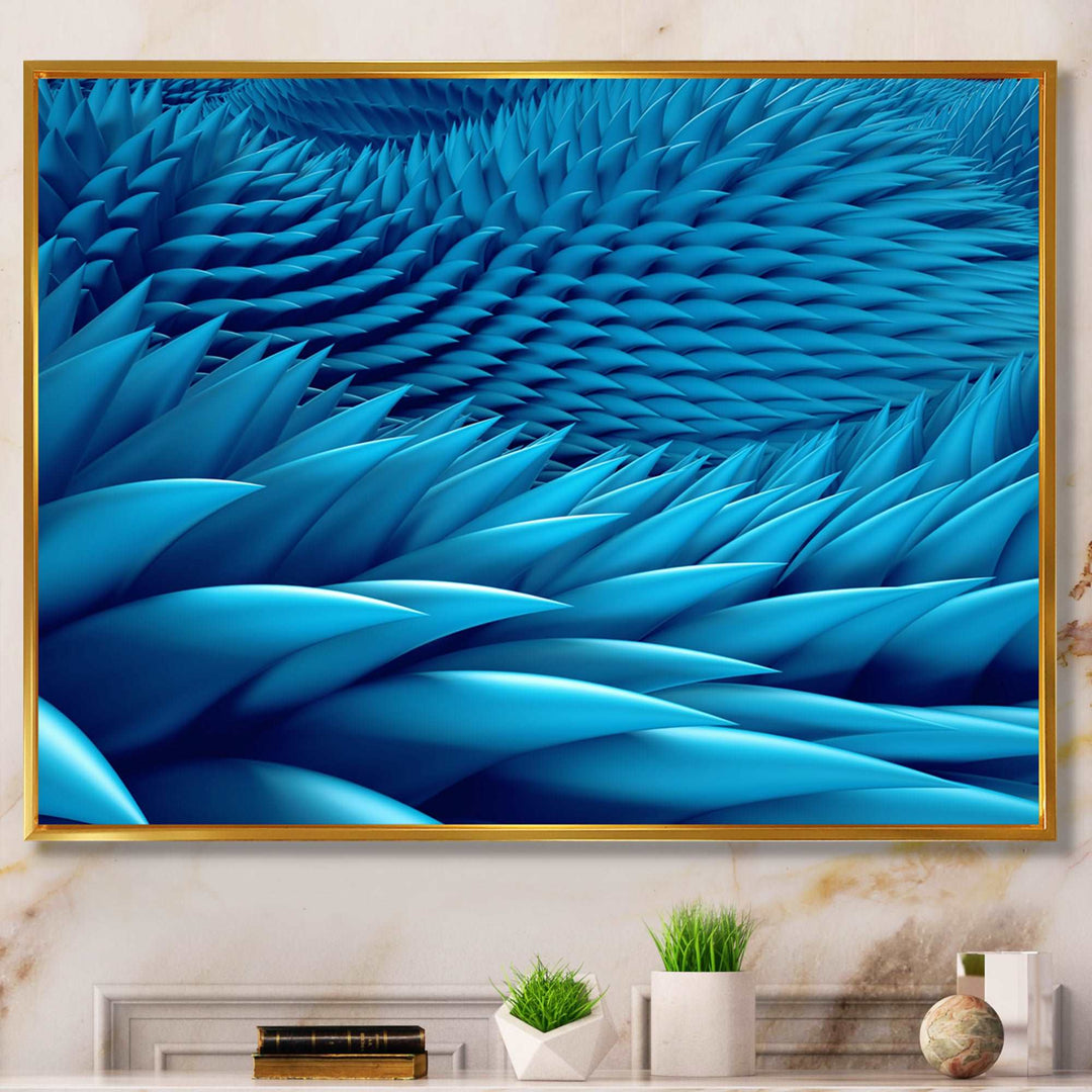 Abstract Blue Wavy Background Framed Canvas Vibrant Gold - 1.5" Thick