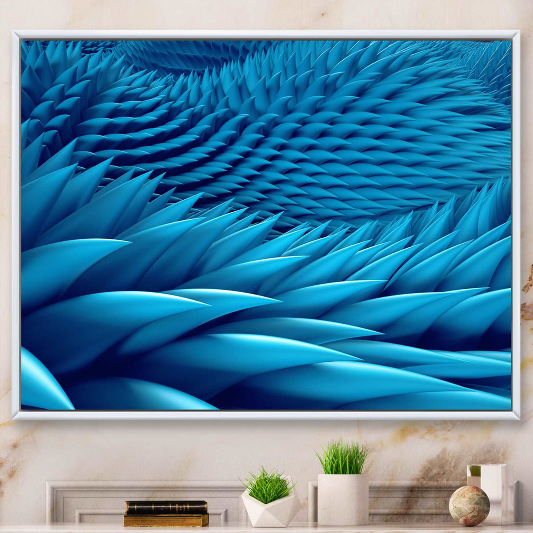 Abstract Blue Wavy Background Framed Canvas Matte White - 1.5" Thick