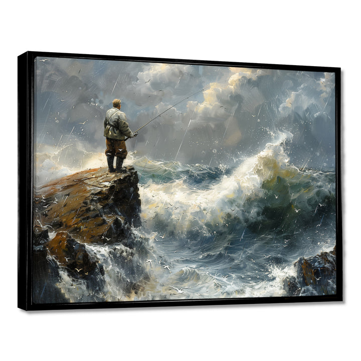 Cliffside Ocean Fishing - Hunting &amp; Fishing Canvas Wall Art