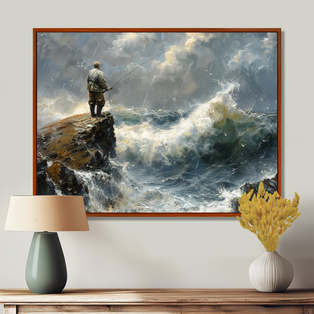 Cliffside Ocean Fishing - Hunting &amp; Fishing Canvas Wall Art