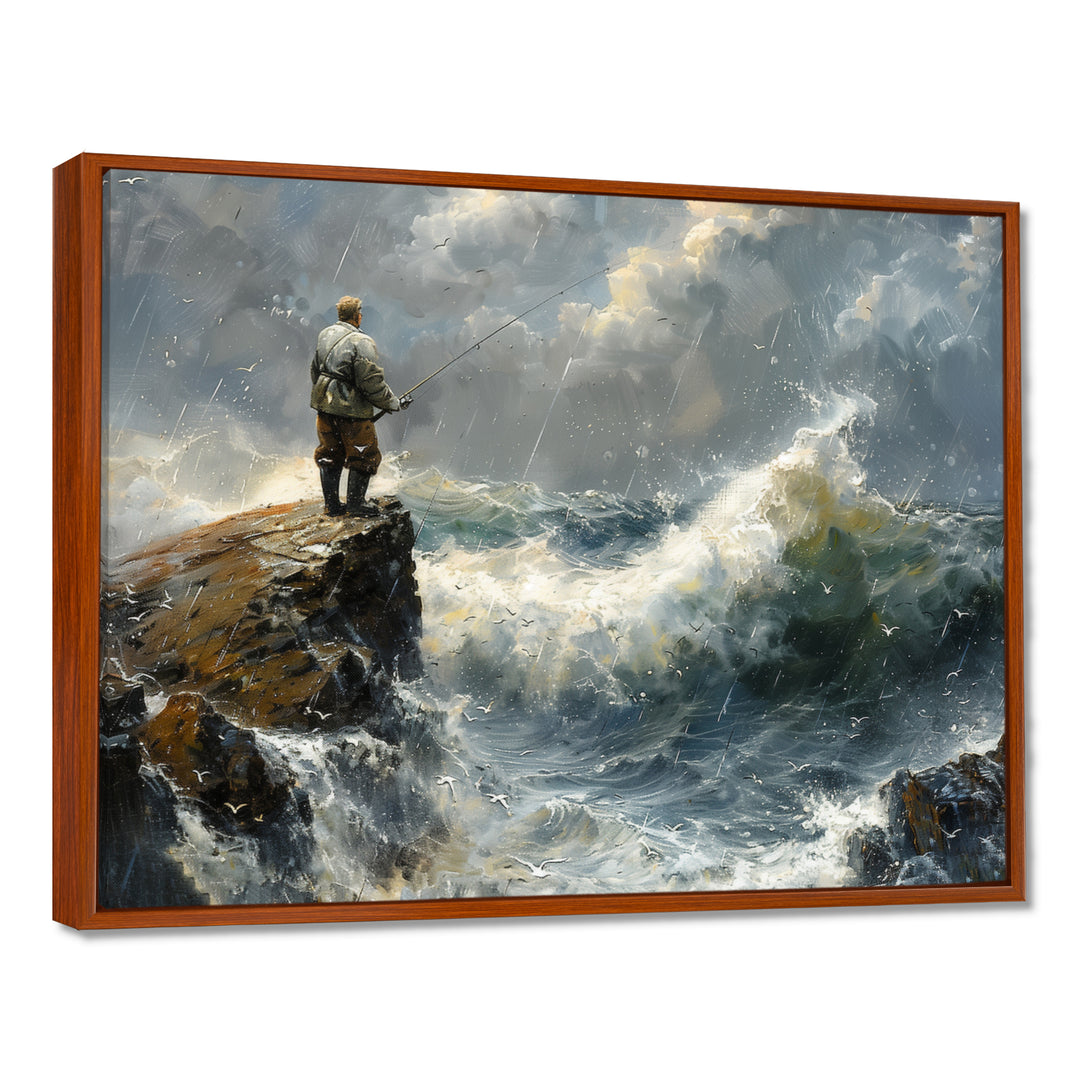 Cliffside Ocean Fishing - Hunting &amp; Fishing Canvas Wall Art