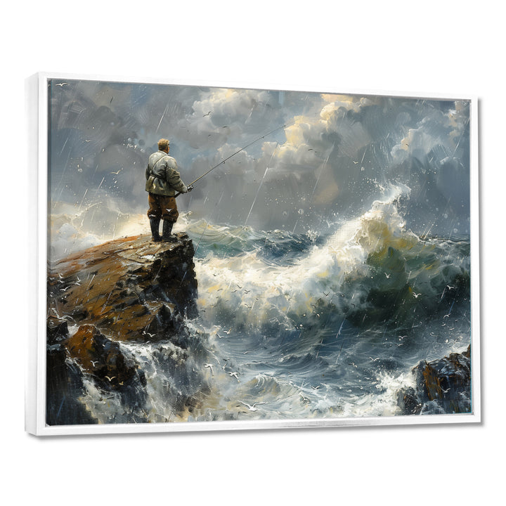 Cliffside Ocean Fishing - Hunting &amp; Fishing Canvas Wall Art