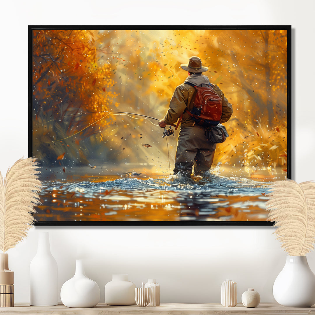 Autumn River Fishing - Hunting &amp; Fishing Canvas Wall Art