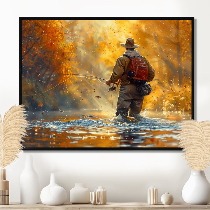 Autumn River Fishing - Hunting &amp; Fishing Canvas Wall Art