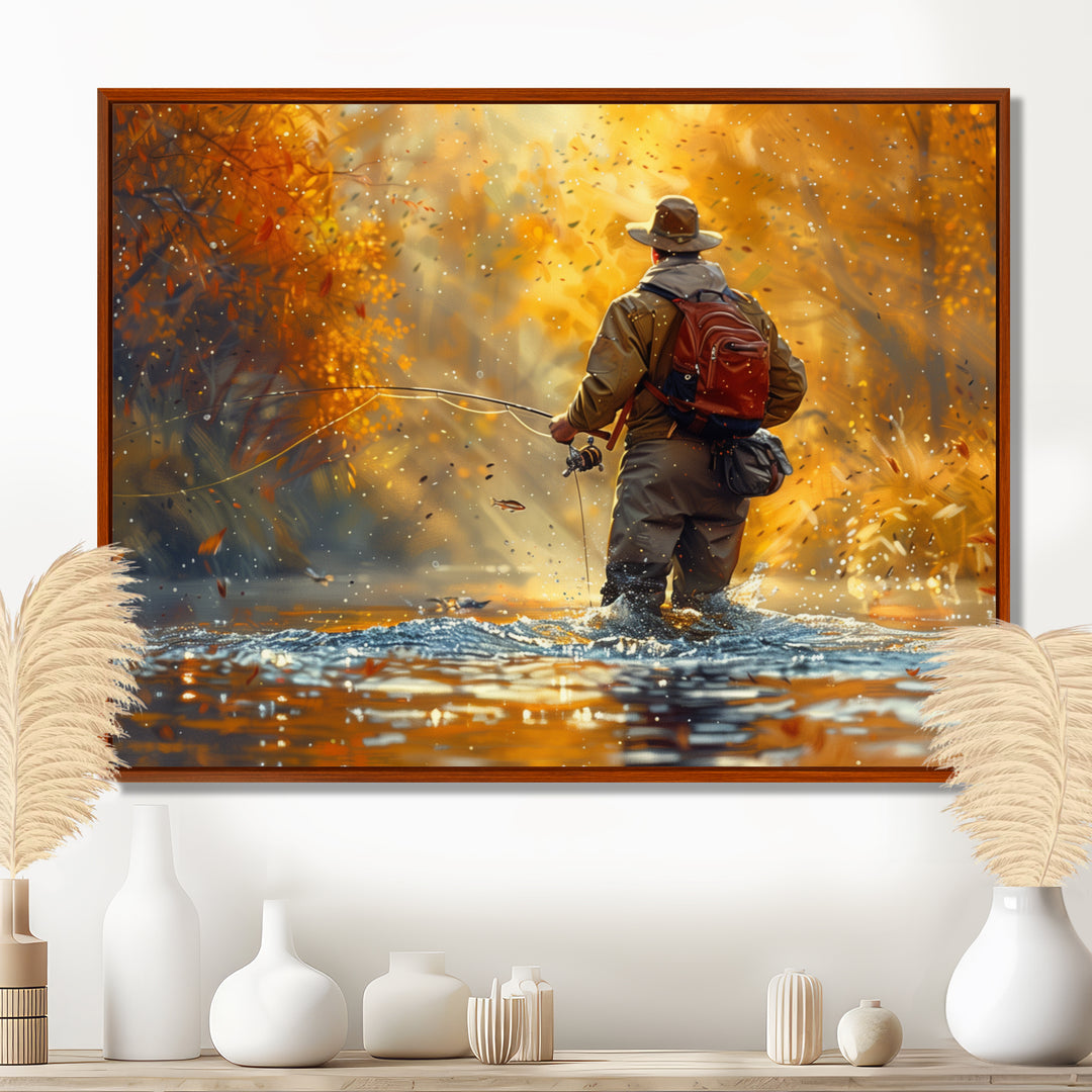 Autumn River Fishing - Hunting &amp; Fishing Canvas Wall Art
