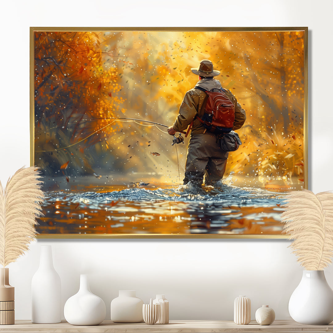 Autumn River Fishing - Hunting &amp; Fishing Canvas Wall Art