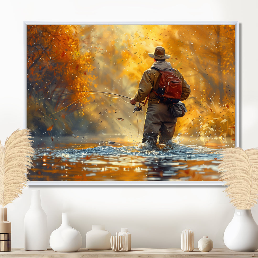 Autumn River Fishing - Hunting &amp; Fishing Canvas Wall Art