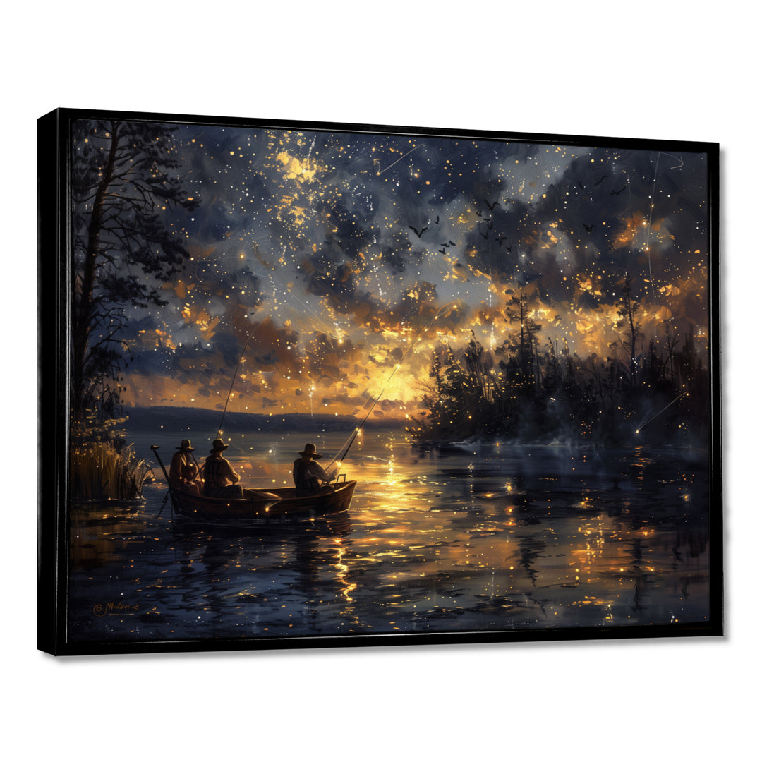 Fishing Under The Starry Night Sky - Hunting &amp; Fishing Canvas Wall Art