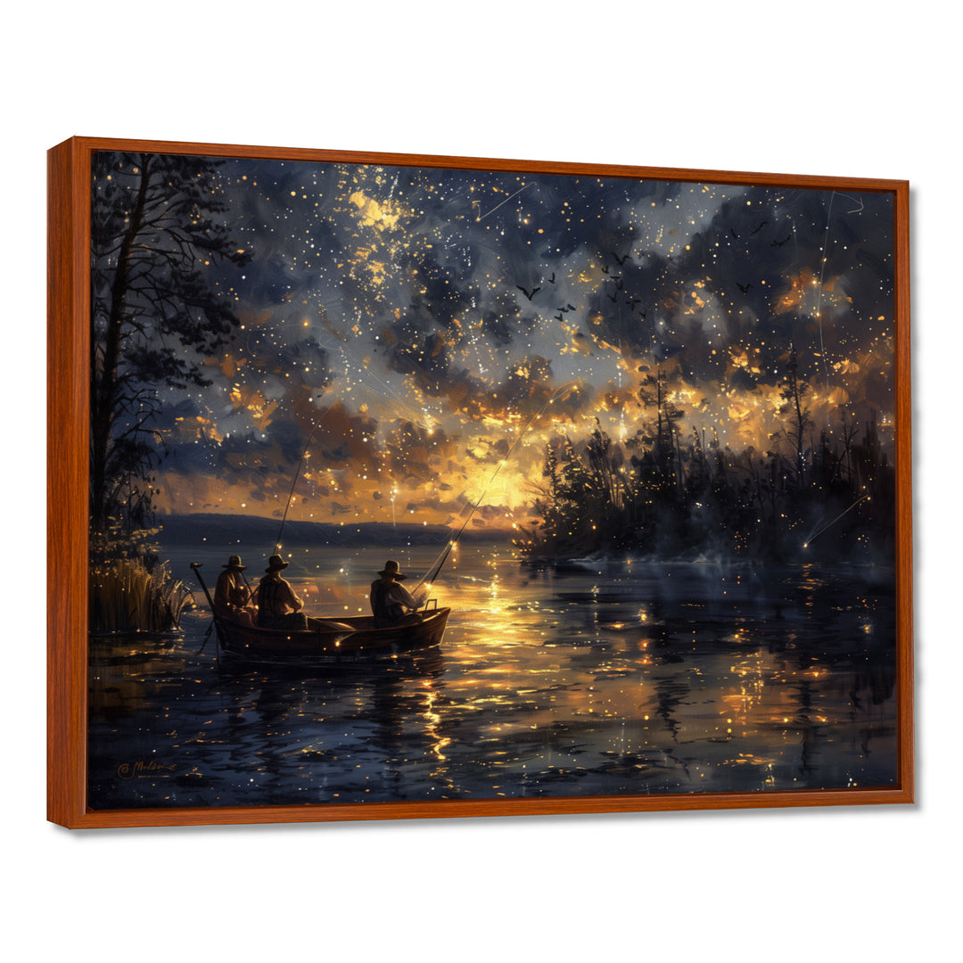 Fishing Under The Starry Night Sky - Hunting &amp; Fishing Canvas Wall Art