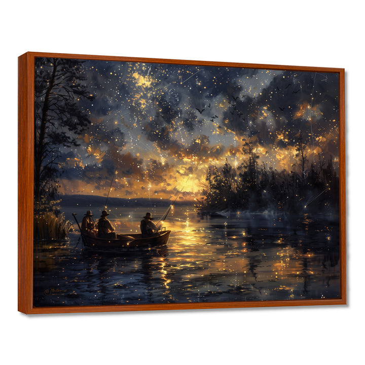 Fishing Under The Starry Night Sky - Hunting &amp; Fishing Canvas Wall Art