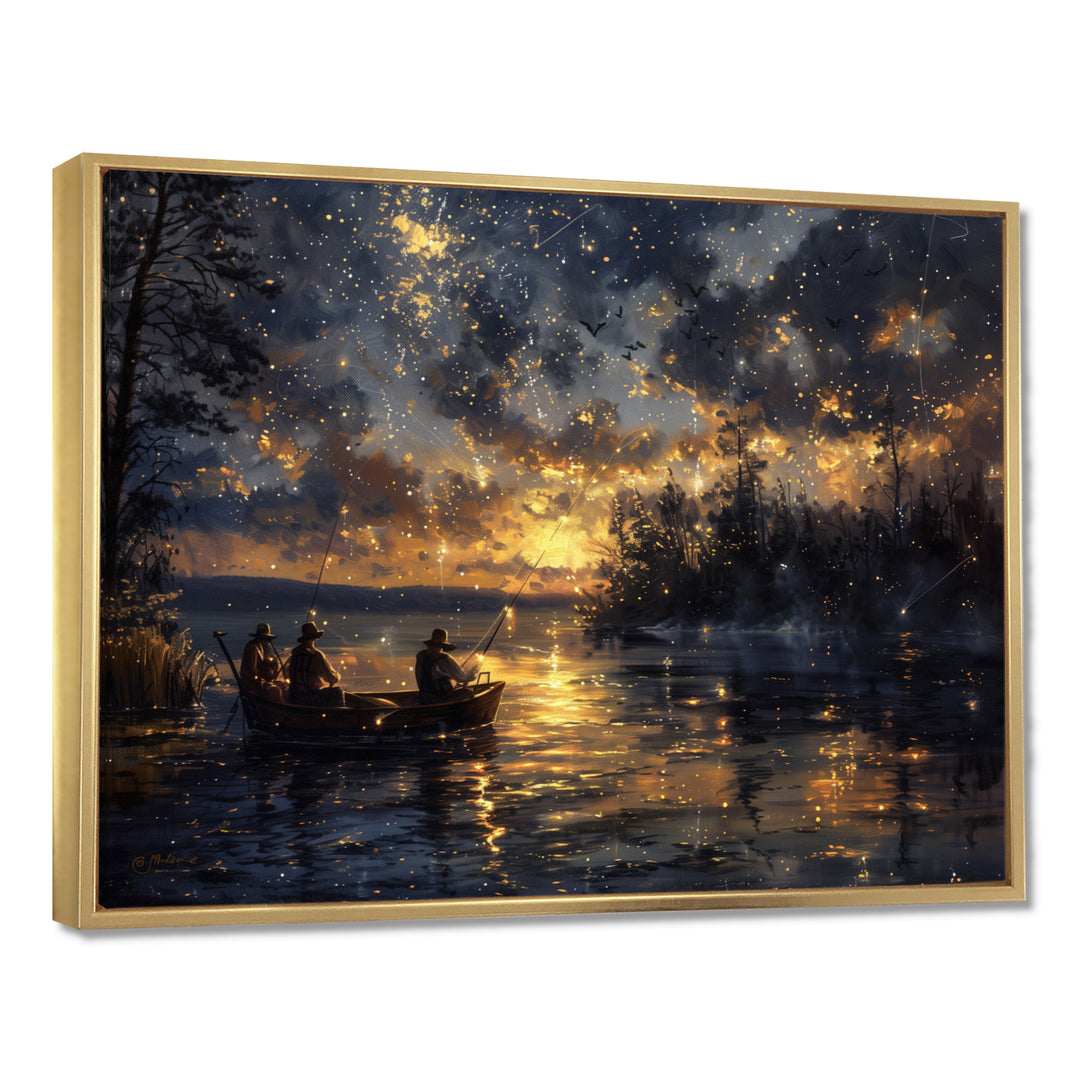 Fishing Under The Starry Night Sky - Hunting &amp; Fishing Canvas Wall Art