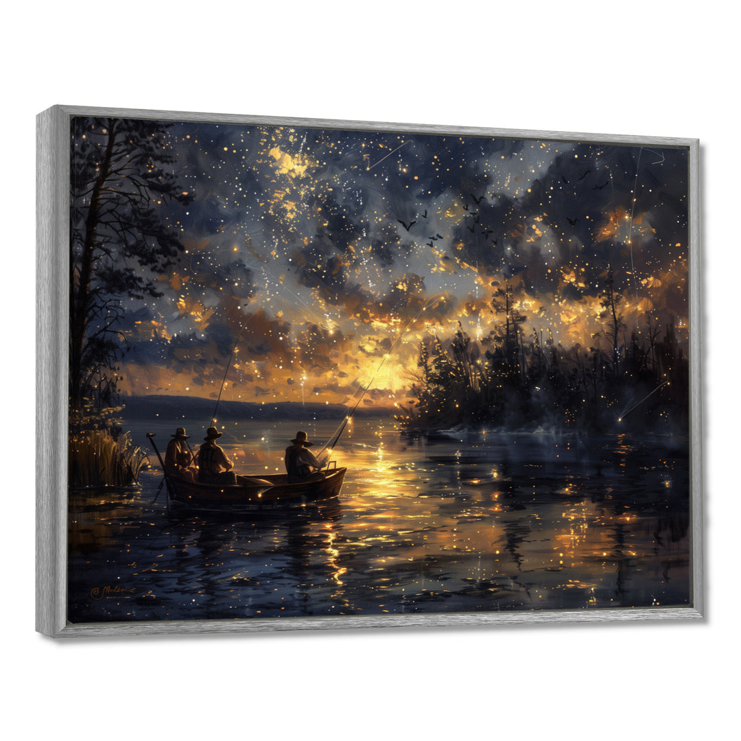 Fishing Under The Starry Night Sky - Hunting &amp; Fishing Canvas Wall Art