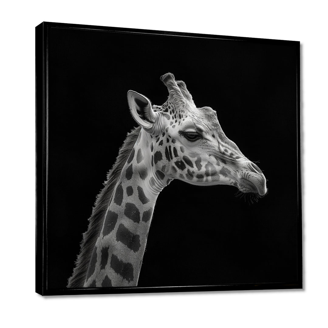 Giraffe profile on black - Gray Giraffe Wall Art
