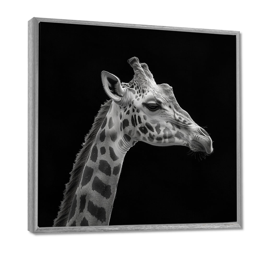 Giraffe profile on black - Gray Giraffe Wall Art