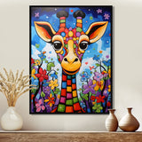 Colorful cute Giraffe in jungle landscape - Giraffe Framed Canvas Art