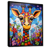 Colorful cute Giraffe in jungle landscape - Giraffe Framed Canvas Art