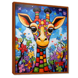 Colorful cute Giraffe in jungle landscape - Giraffe Framed Canvas Art