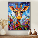 Colorful cute Giraffe in jungle landscape - Giraffe Framed Canvas Art