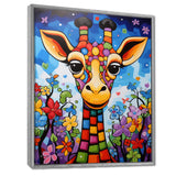 Colorful cute Giraffe in jungle landscape - Giraffe Framed Canvas Art