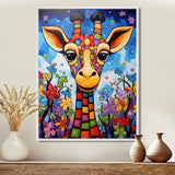 Colorful cute Giraffe in jungle landscape - Giraffe Framed Canvas Art
