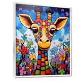 Colorful cute Giraffe in jungle landscape - Giraffe Framed Canvas Art