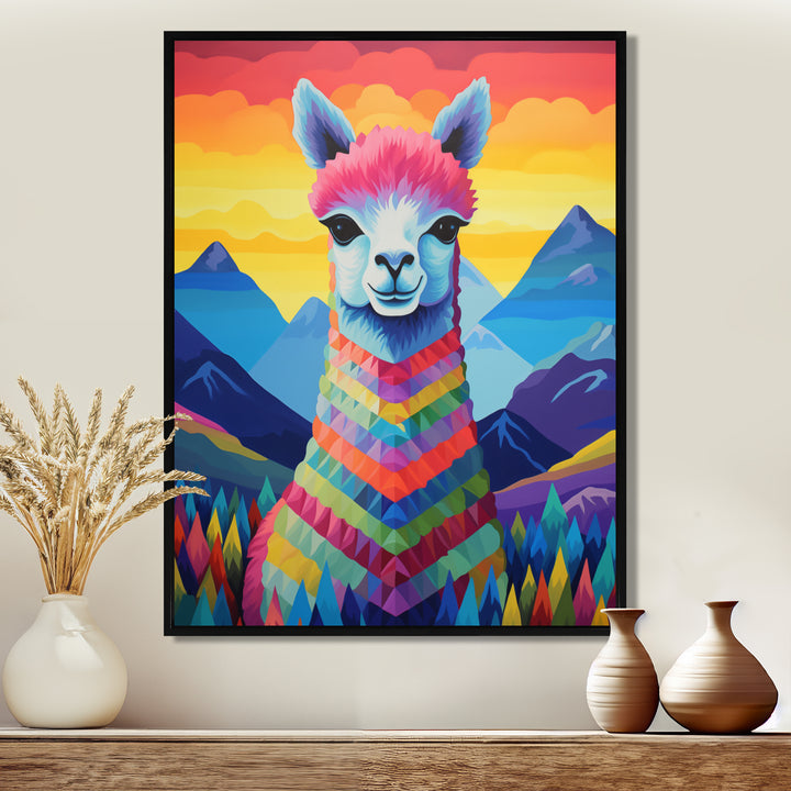 Colorful Alpaca in Chile mountain landscape - Llama Wall Decor
