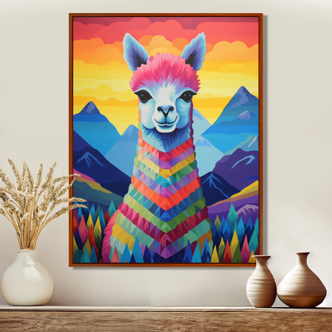 Colorful Alpaca in Chile mountain landscape - Llama Wall Decor