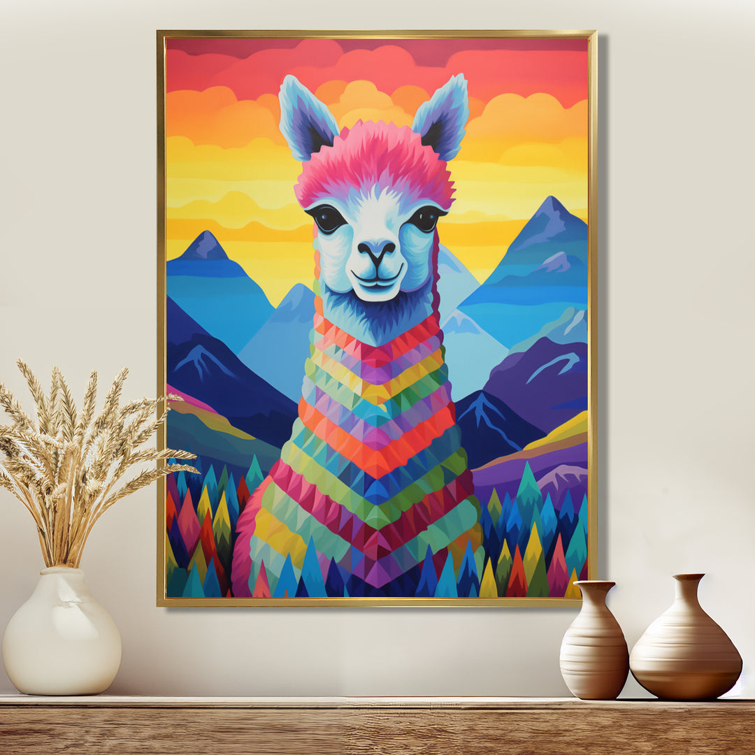 Colorful Alpaca in Chile mountain landscape - Llama Wall Decor