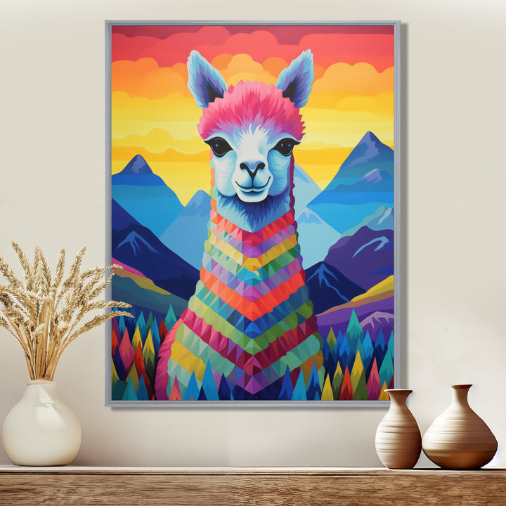 Colorful Alpaca in Chile mountain landscape - Llama Wall Decor