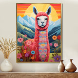 Pink Alpaca in Chile mountain blooms landscape - Llama Wall Decor
